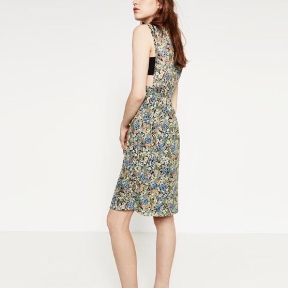 ZARA Floral Guipure Lace Dress Sleeveless A-Line Cutout Back Pockets Size XS - Picture 3 of 7